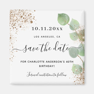 Imã ouro eucalipto festa de aniversário salvar a data