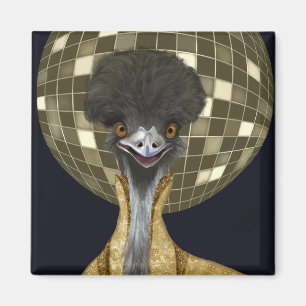 Imã Ouro Funny Retro Disco Ball Emu Bird