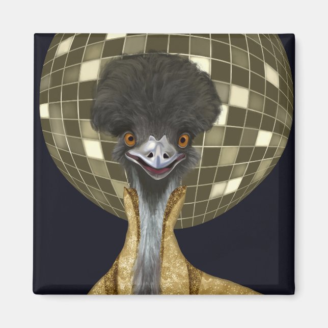Imã Ouro Funny Retro Disco Ball Emu Bird (Frente)