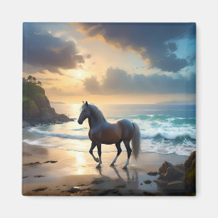 Imã Ouro Grace: Um Cavalo de Palomino na praia Sunset
