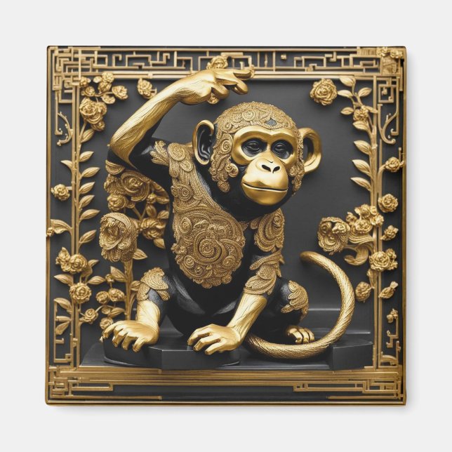 Imã Ouro macaco e quadro ornamental negro (Frente)