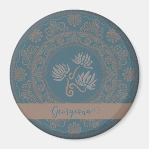 Imã Ouro Personalizado Teal Rococo Lotus Dot Mandala