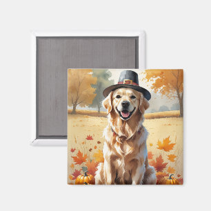 Imã Ouro Retriever No Outono Deixa Arte De Ação De Gra