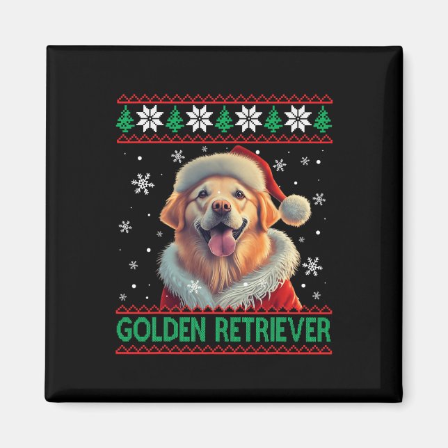 Imã Ouro Retriever Santa Hat Natal Feio (Frente)