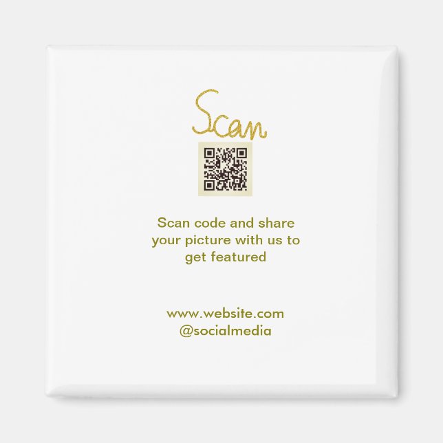 Imã Ouro Scan QR code glitter elegante calligr simples (Frente)
