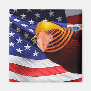 Imã Ouro Trump Bird USA Flag Square Magnet