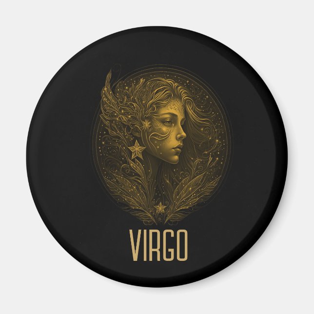 Imã Ouro Virgo - sinal clássico do zodíaco preto (Frente)