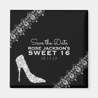 Imã Ouros Stiletto Heels Sweet 16 Save the Date B&W