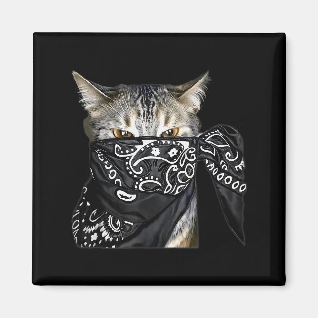 Imã Outlaw Cat Funny Gangster Cat With Bandana  (Frente)