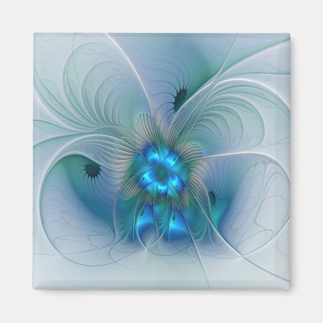 Imã Ovações de Pé, Fractal Azul Turquesa Abstrato (Frente)