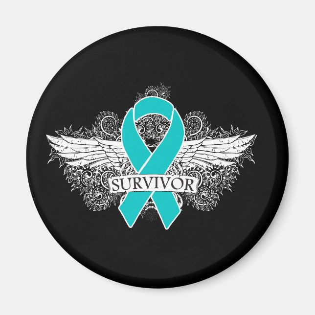 Imã Ovarian Cancer Winged SURVIVOR Ribbon (Frente)