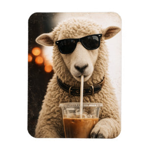 Ímã Ovelha Legal Bebendo Café Gelado
