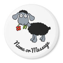 Ovelha Negra Bonita e Engraçada com Flor Vermelho