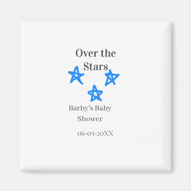 Imã Over the Stars blue gray baby shower name date ele (Frente)