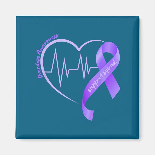 Imã Overdose Awareness Month Purple Ribbon Heart Suprt (Frente)