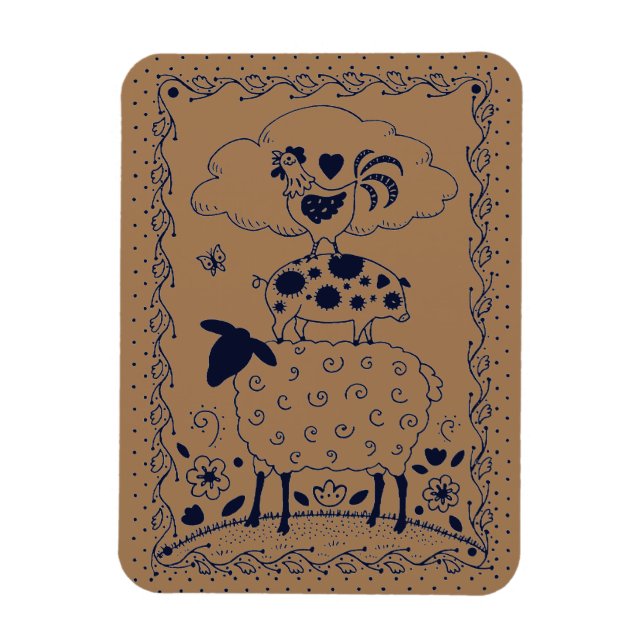 ÍMÃ OVINOS DE EXPLORAÇÕES DE ARTE FOLK, SUÍNOS, PAÍSES (Vertical)