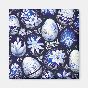 Imã Ovo de Páscoa Azul Escandinavo Floral de Primavera