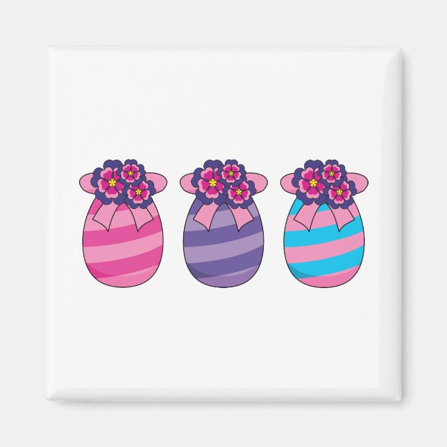 Imã Ovos de Páscoa com Flores e Fita (Frente)