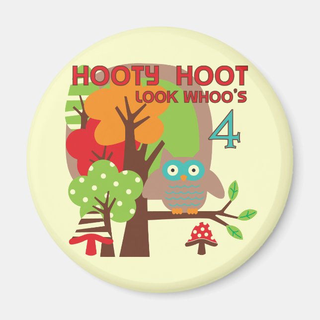 Imã Owl 4th Birthday T shirts e presentes (Frente)