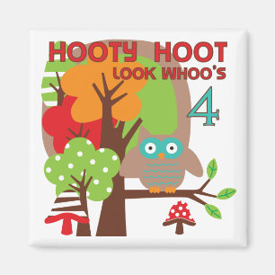 Imã Owl 4th Birthday T shirts e presentes