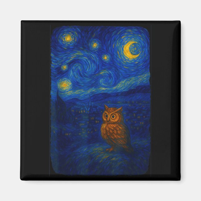 Imã Owl Starry Cute Night Van Gogh Owl Bird Lovers Wom (Frente)