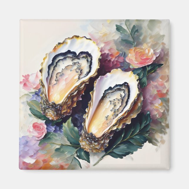 Imã Oyster Oil Painting Arte Floral (Frente)