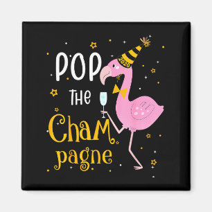 Imã P O Champanhe É Ano Novo! Flamingo Engraçado Bebid