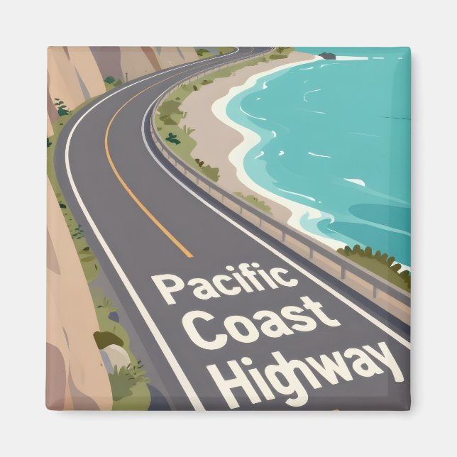 Imã Pacific Coast Highway Graphic Travel Art (Frente)