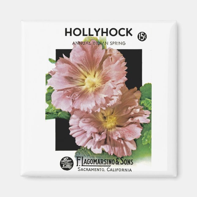 Imã Pacote de Semente Hollyhock Vintage (Frente)