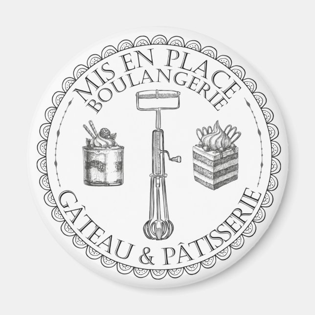 Imã Padaria francesa Patisserie, Black and White Vinta (Frente)