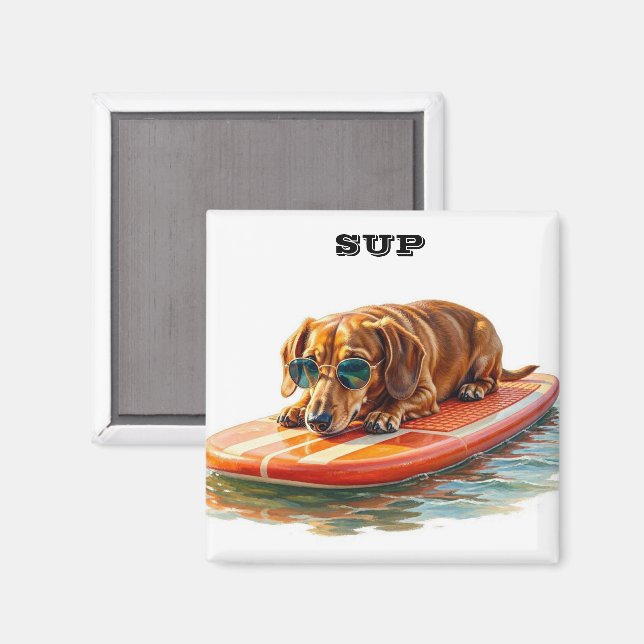 Imã Paddle Boarding Dachshund (Front/Back)