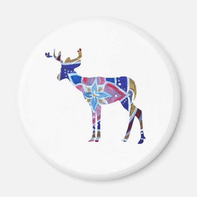 Imã Padrão, 5,7 Cm Redondo Magnet Mandala Deer (Frente)
