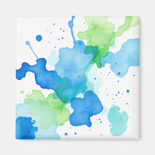 Imã Padrão Abstrato de Aquarela Azul Verde