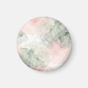 Imã Padrão Abstrato em Aquarela Rosa Suave Verde Sage