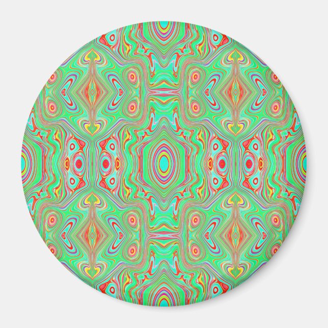 Imã Padrão Abstrato Laranja e Verde Lima Retrô (Frente)