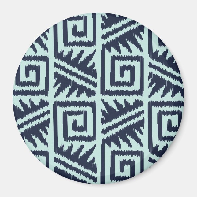 Imã Padrão Azteca Ikat - Índigo e Azul Claro (Frente)
