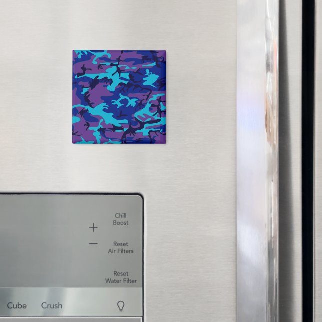 Imã Padrão Azul Escuro de Camouflage e Roxo (In Situ (Fridge))