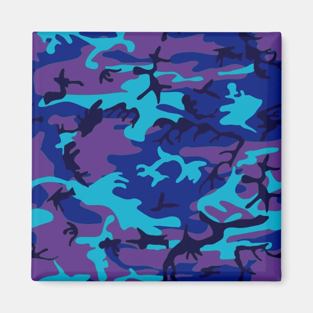 Imã Padrão Azul Escuro de Camouflage e Roxo (Frente)