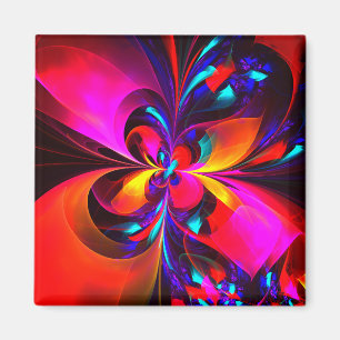 Imã Padrão Azul Vermelho Abstrato Floral Moderno #07