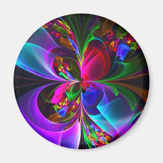 Imã Padrão Azul Vermelho Abstrato Floral Moderno #12 (Frente)