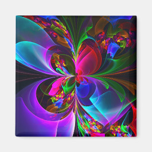 Imã Padrão Azul Vermelho Abstrato Floral Moderno #12