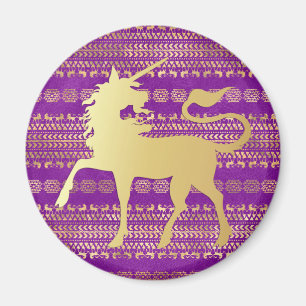 Imã Padrão Boêmio Dourado e Roxo & Unicórnio