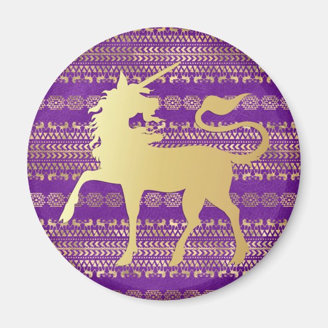 Imã Padrão Boêmio Dourado e Roxo & Unicórnio (Frente)