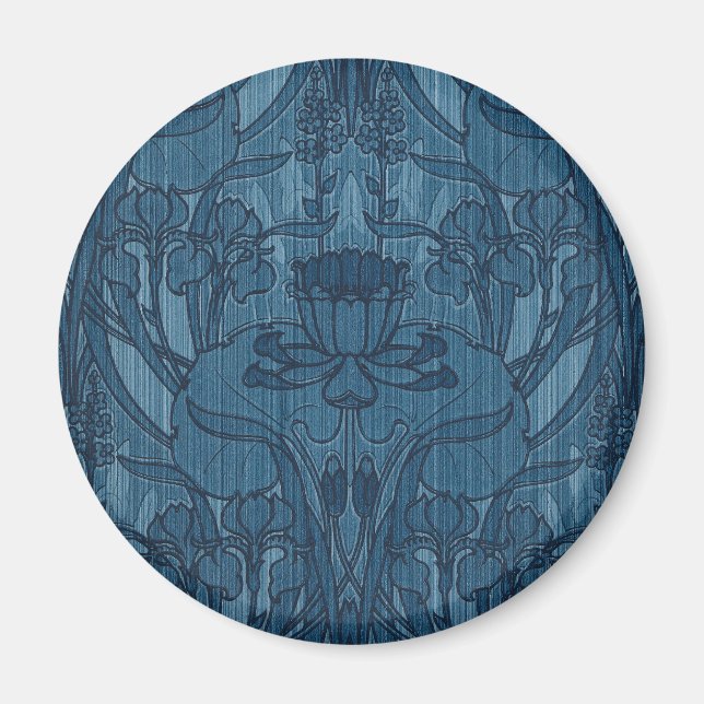 Imã Padrão Botânico Íris Arte Nova Azul Chic (Frente)