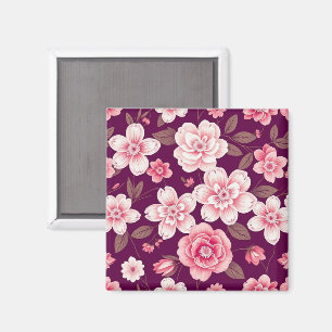 Imã Padrão brilhante de flores cor-de-rosa em roxo