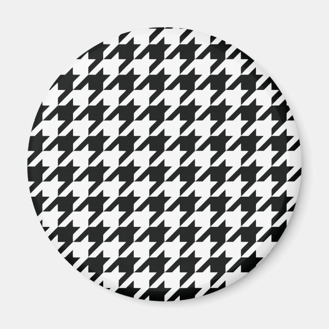 Imã Padrão Clássico de Houndstooth: Preto e Branco Vin (Frente)