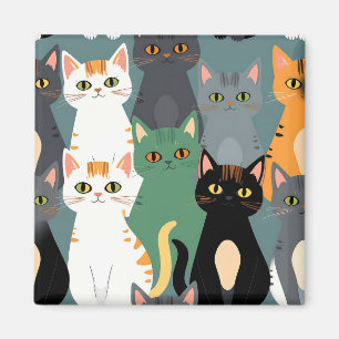 Imã Padrão Colorido de Gatos de Desenho Animado em Mul