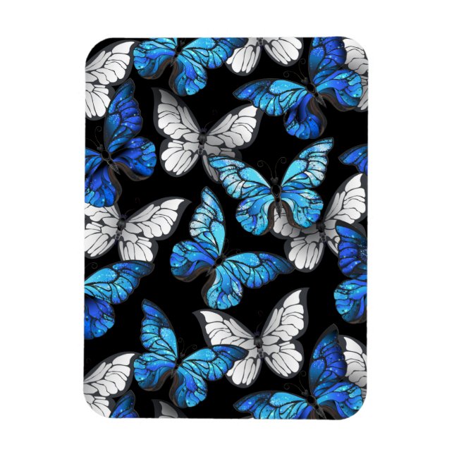 Ímã Padrão contínuo escuro com borboletas azuis Morpho (Vertical)