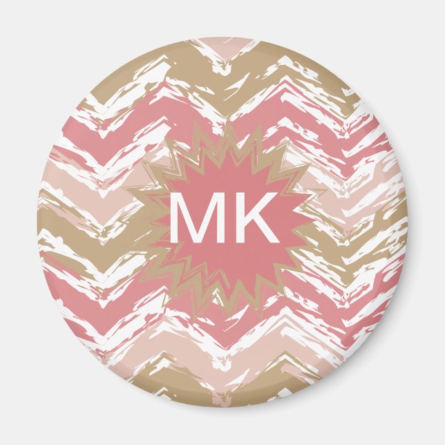 Imã Padrão Coral Spice Scribble ZigZag Chevron (Frente)