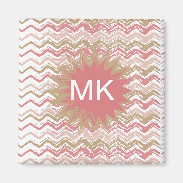 Imã Padrão Coral Spice Scribble ZigZag Chevron (Frente)